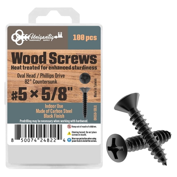 #5 x 5/8" Black Oval Head Phillips Wood Screws - Pack of 100 - Self Tapping Screws for Wood - OH558-SBLQ