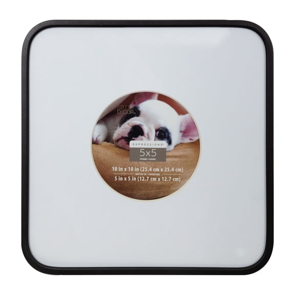 Studio Decor 5" x 5" Black Rounded Expressions Picture Frame with Circle Mat - Fold-out Easel Included, Horizontal or Vertical Display - 1 Pack