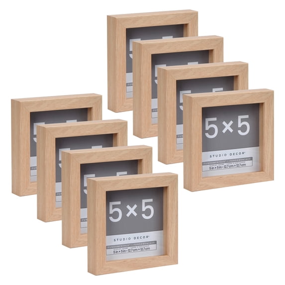 5" x 5" Brown Display Frame - Fundamentals by Studio Decor - Shadow Box-Style MDF Frames with Glass Front for Wall or Tabletop Use - 8 Pack