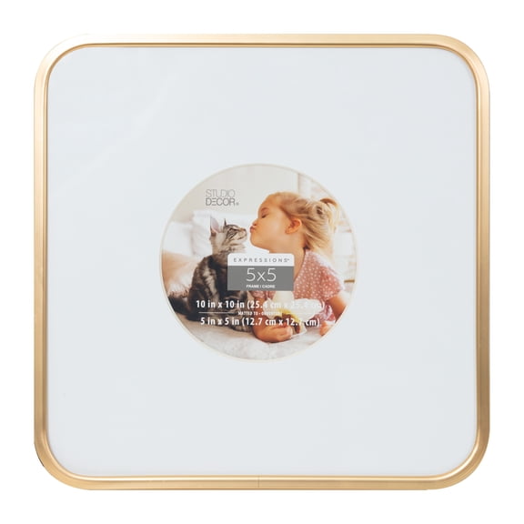 Studio Decor 5" x 5" Gold Rounded Expressions Picture Frame with Circle Mat - Fold-out Easel Included, Horizontal or Vertical Display - 1 Pack
