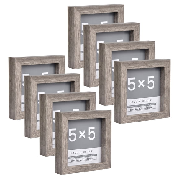 5" x 5" Gray Display Frame - Fundamentals by Studio Decor - Shadow Box-Style MDF Frames with Glass Front for Wall or Tabletop Use - 8 Pack