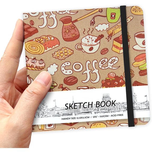 5" x 5" Hardcover Sketch Book,Small  Media Sketch Pad,58 Sheets 150GSM Acid-Free Artist Drawing Paper,Travel Journal Blank Notebook for Adults Painting,Illustration,Art Supplies.Afternoon