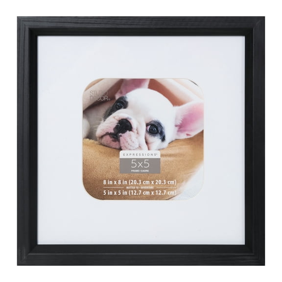 Studio Decor 5" x 5" White & Black Expressions Picture Frame with Mat - Fold-out Easel Included, Horizontal or Vertical Display - 1 Pack