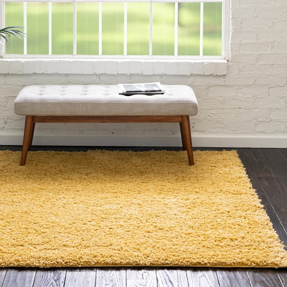Unique Loom Everyday Shag Collection Area Rug - Solid (5' Square Yellow)