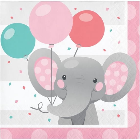 5 x 5 in. Enchanting Elephants Girl Beverage 1 by 4 Fold 2-Ply Tissue Napkins - 192 Count