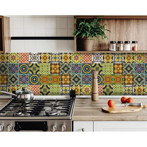 5 x 5 in. Euro Green Mosaic Peel & Stick Removable Tiles
