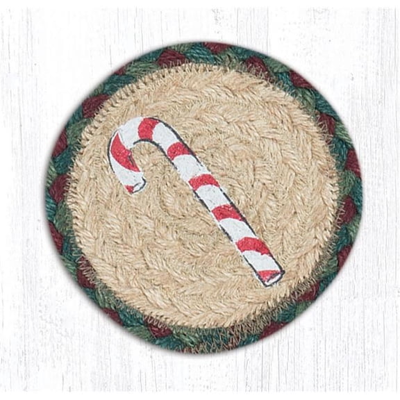 5 x 5 in. Jute Round Candy Cane Printed Coaster