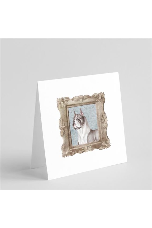 5 x 5 in. Unisex Boxer Cropped Ears Square Greeting Cards & Envelopes, Multi Color - Pack of 8