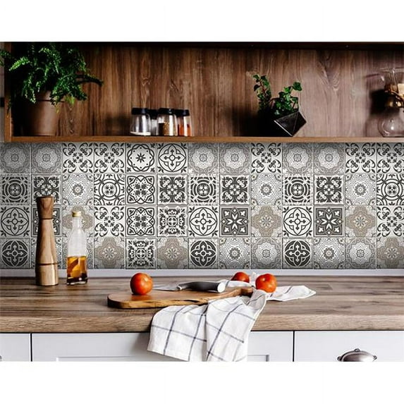 5 x 5 in. Wood Brown & White Mosaic Peel & Stick Removable Tiles, Gray