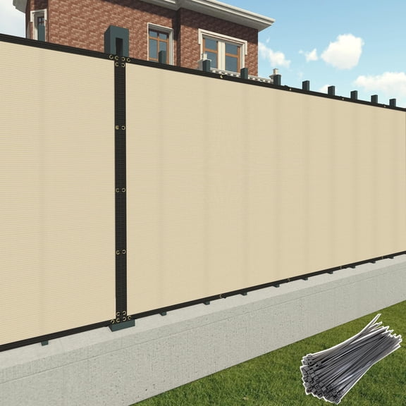 5' x 50' Fence Privacy Screen Beige Commercial Grade Heavy Duty Outdoor Backyard Shade Windscreen Mesh Fabric with Brass Grommets with Zipties