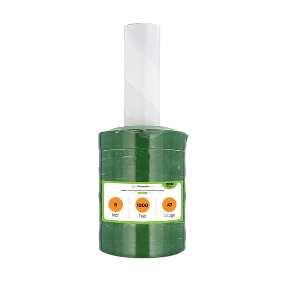 PSBM 200 Rolls 5 Inch x 1000 Feet 47 Gauge Tinted Green Mini Stretch Film/Wrap with Extended Core Handles, Industrial Strength Shrink/Plastic Wrap for Moving, Packing, Shipping, Bundling & Storage