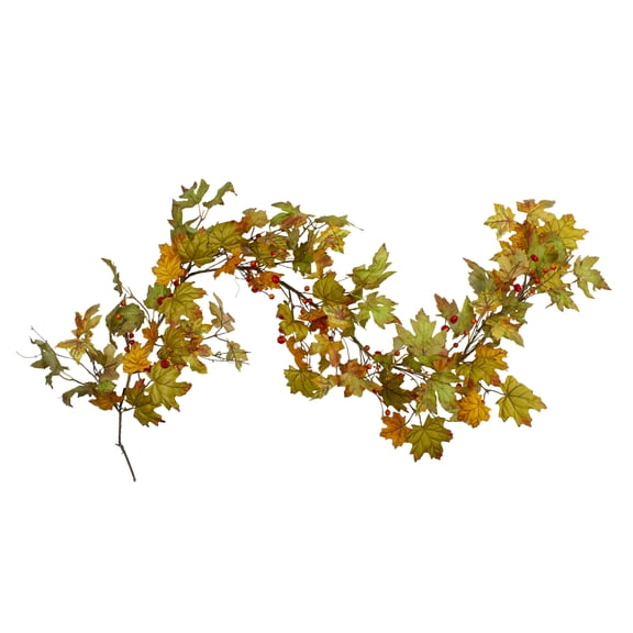Northlight Maple Leaves and Berries Artificial Fall Harvest Garland - 5' x 6" - Unlit