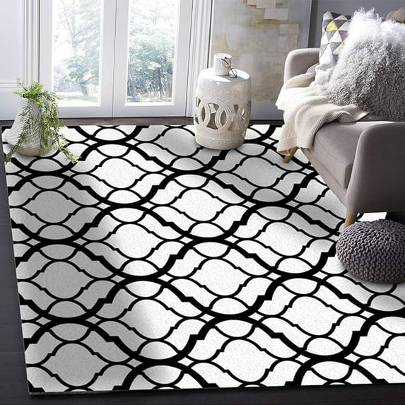 5 x 6ft Boho Area Rug For Living Room Modern Rug Washable Abstract Area Rug Large Non Slip Patterns Black And White Floor Carpet Mat Soft Indoor Rug For Bedroom Nursery Office