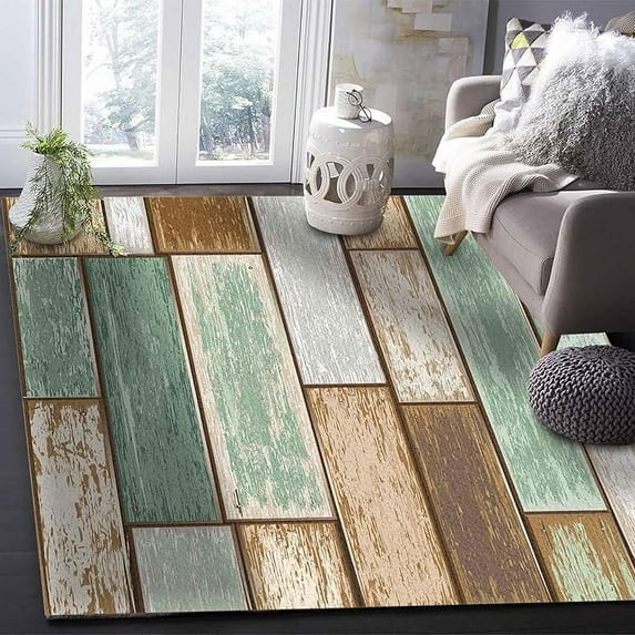 5 x 6ft Green Brown Area Rug, Modern Outdoor Living Room Bedroom Area+Rug Carpet, Kitchen Rug Bath Mat Front Porch Floor Doormat Runner Rugs, Old Barn Door Vintage Farmhouse