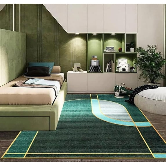 5 x 6ft Olive Green Area Rug, Modern Geometric Style Decorative Rug Anti-Slip Large Area Carpet For Living Room Bedroom Dining Room