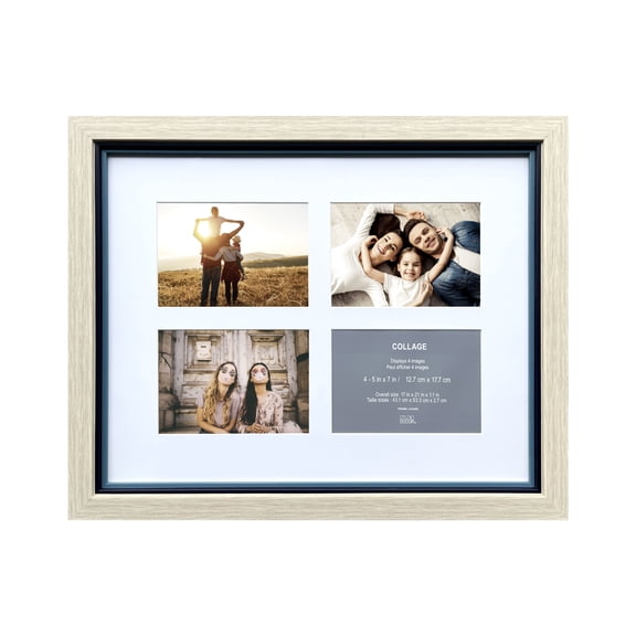 Studio Decor 5" x 7" 4-Opening Natural Tan & Navy Collage Picture Frame with Mat - Includes Pre-attached Hanging Hardware, Horizontal or Vertical Display - 1 Pack