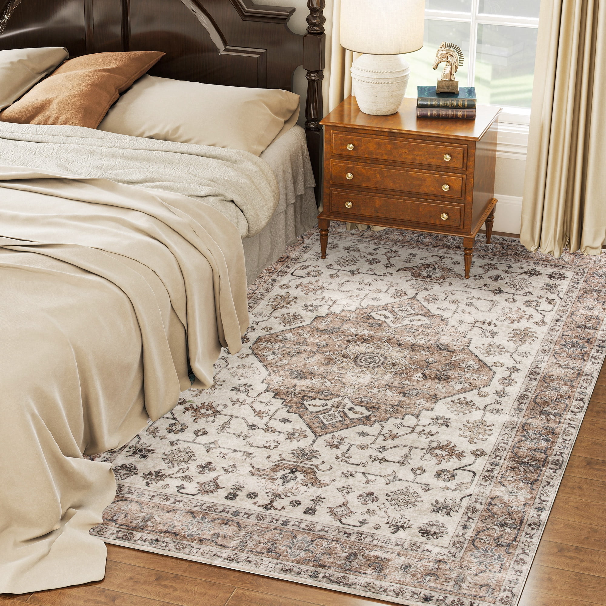 5' x 7' Area Rug with Anti-Slip TPR Backing, Machine Washable Faux Fur Floor Carpet for High Traffic Living Room, Bedroom, Home Decor