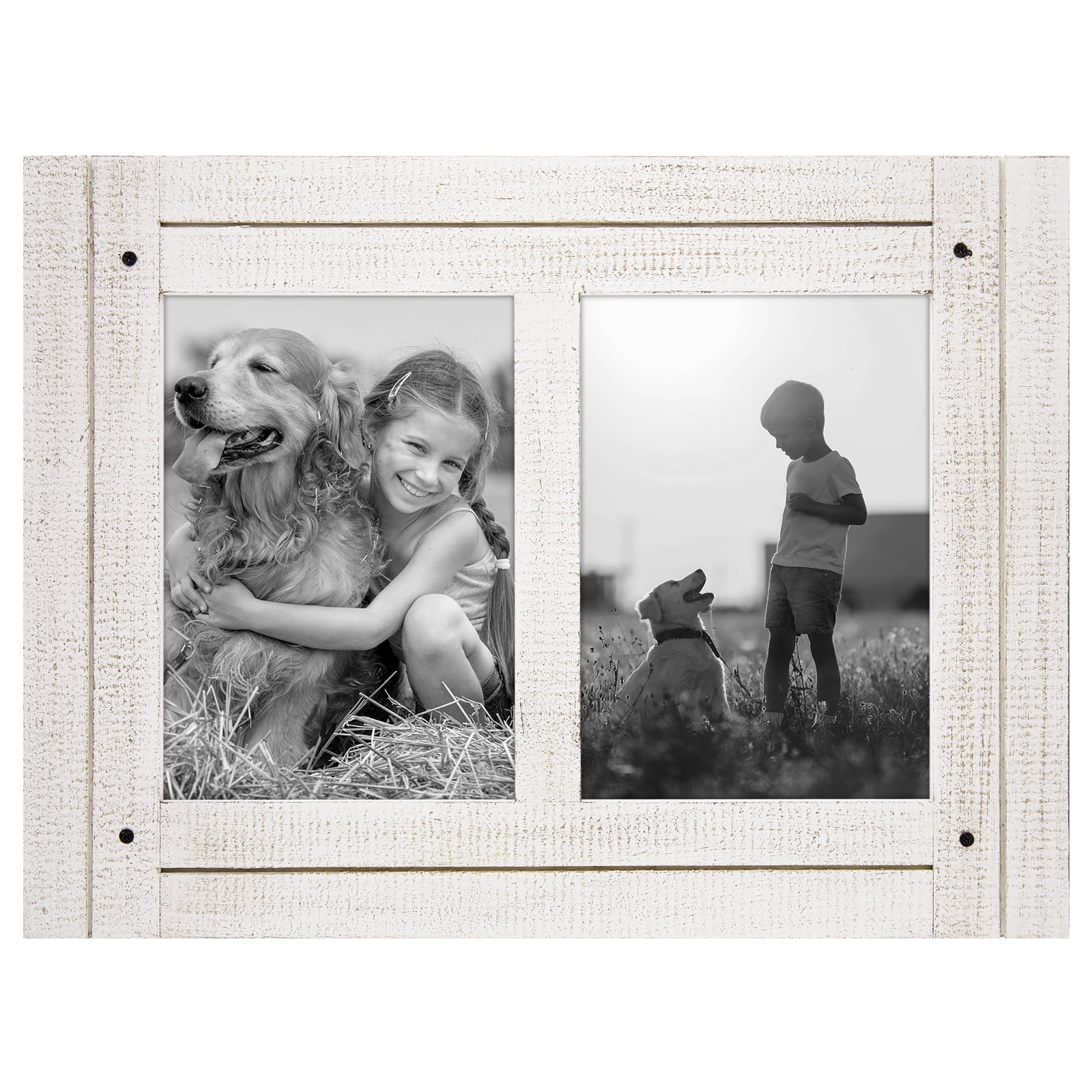 Americanflat 5x7 Collage Picture Frame with Glass aspen distressed photos comes ready built sawtooth stand - White