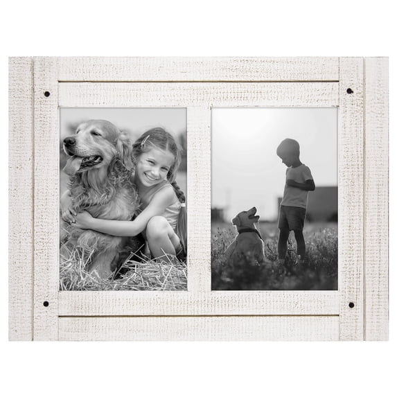 Americanflat 5x7 Collage Picture Frame with Glass aspen distressed photos comes ready built sawtooth stand - White