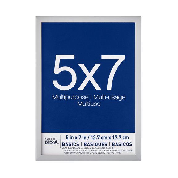Studio Decor 5" x 7" Basics Silver Multipurpose Picture Frame - Includes Pre-attached Hanging Hardware, Horizontal or Vertical Display - 1 Pack