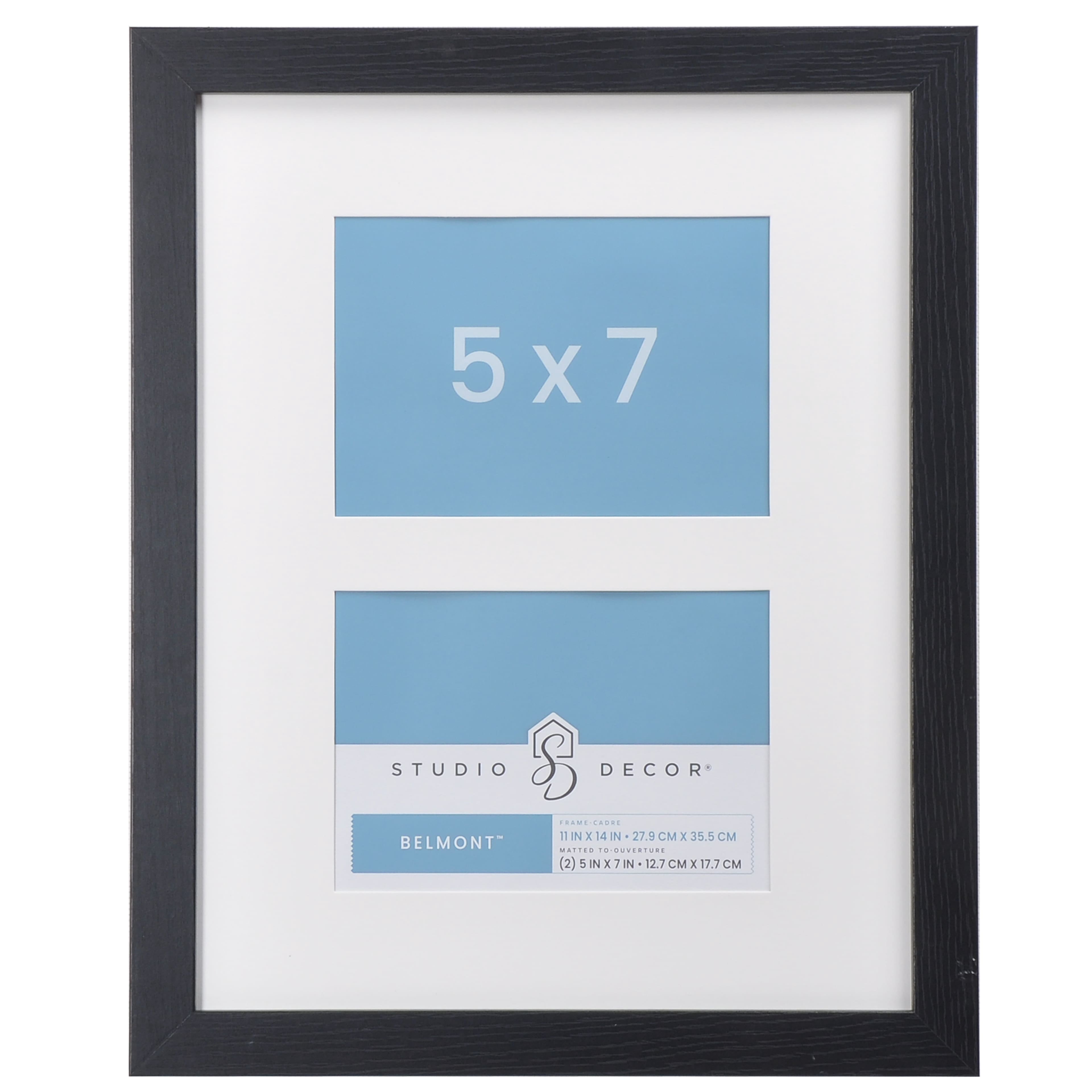 Studio Decor 5" x 7" Black 2-Opening Belmont Picture Frame - Includes Pre-attached Hanging Hardware, Horizontal or Vertical Display - 1 Pack