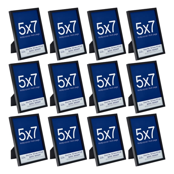 Studio Decor 5" x 7" Black Multipurpose Frames - PVC & Glass Picture Frames for Home, Office & Commercial Use, Wall or Tabletop Display, 12 Pack