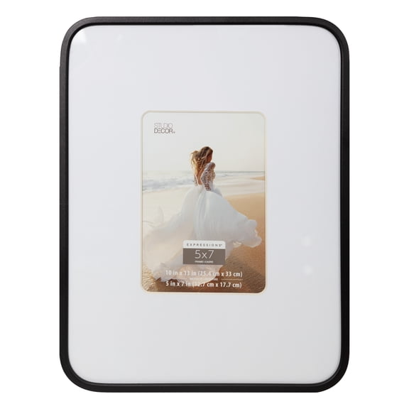 5" x 7" Black Rounded Frames with White Mat by Expressions - Studio Decor Aluminum Photo Frames with Easel Back & Hanging Hardware - Fits 10" x 13" Unmatted - 12 Pack