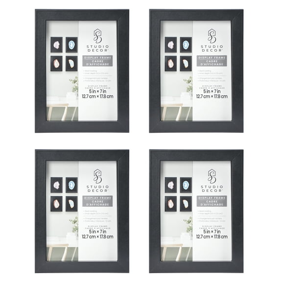 5" x 7" Black Shadow Box by Studio Décor - Easy Back Loading Frame Includes Pre-attached Hanging Hardware - Horizontal or Vertical Display - 4 Pack