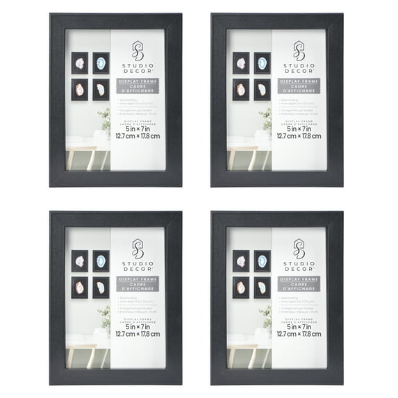 5" x 7" Black Shadow Box by Studio Décor - Easy Back Loading Frame Includes Pre-attached Hanging Hardware - Horizontal or Vertical Display - 4 Pack
