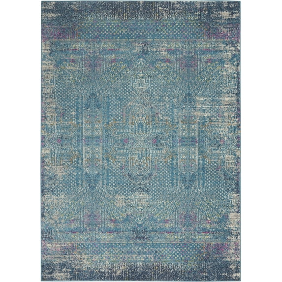 5’ x 7’ Blue Distressed Medallion Area Rug