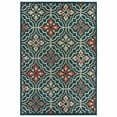 thumbnail image 1 of 5' x 7' Blue Orange Floral Lattice Indoor Outdoor Area Rug, 1 of 4
