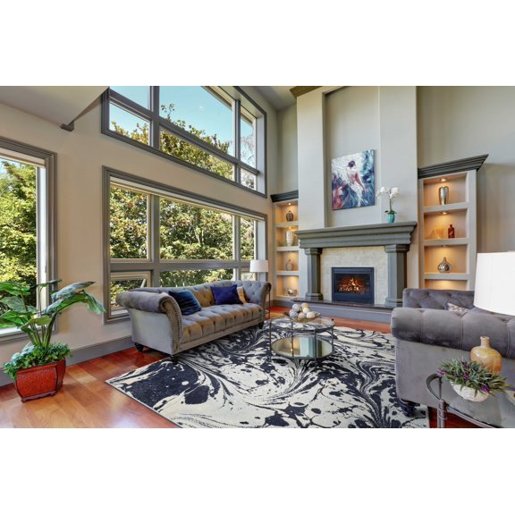 5' x 7' Blue Paint Splash Indoor Area Rug