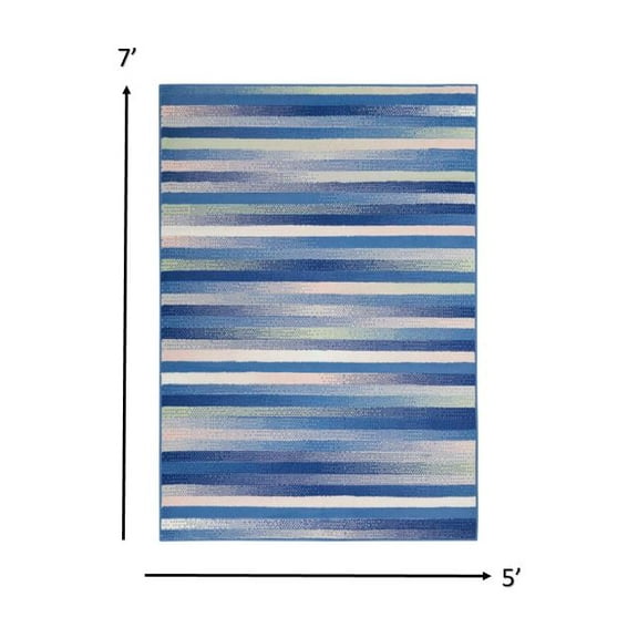 5â€™ x 7â€™ Blue and Ivory Halftone Stripe Area Rug