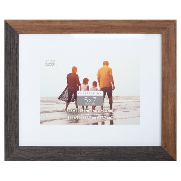 5" x 7" Brown & Black Woodgrain Frames with White Mat by Expressions - Studio Decor Plastic & Glass Photo Frames - Fits 8" x 10" Unmatted - Easel Back & Hanging Hardware - 12 Pack