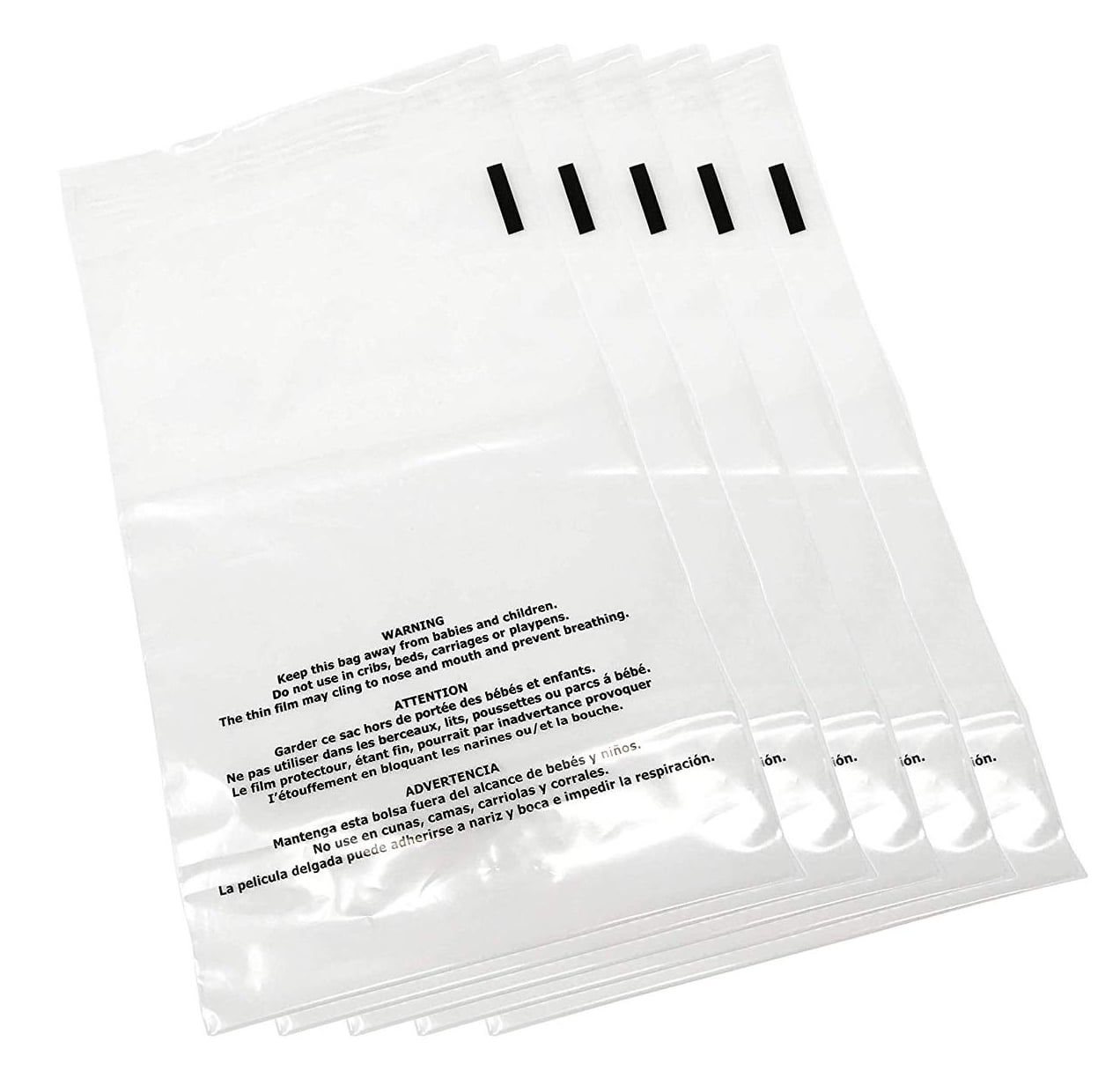 5" x 7" Clear Resealable Poly Bags, 1.5 Mil Self-Sealing Plastic Packaging Bags with Suffocation Warning, Bulk Case 5000 Count