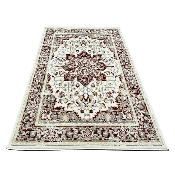 5' x 7' Feet Burgundy Deep Red Ivory Beige Medallion Traditional Vintage Oriental Area Rug Carpet