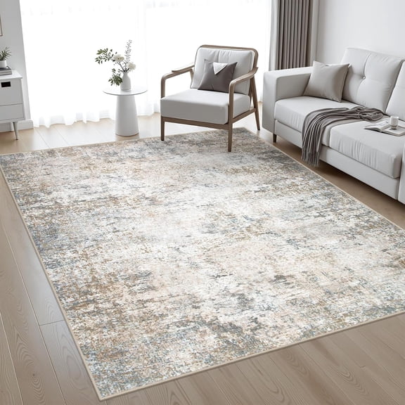 5 x 7 Foot Abstract Area Rug Brown Grey Rectangular Indoor Floor Rug