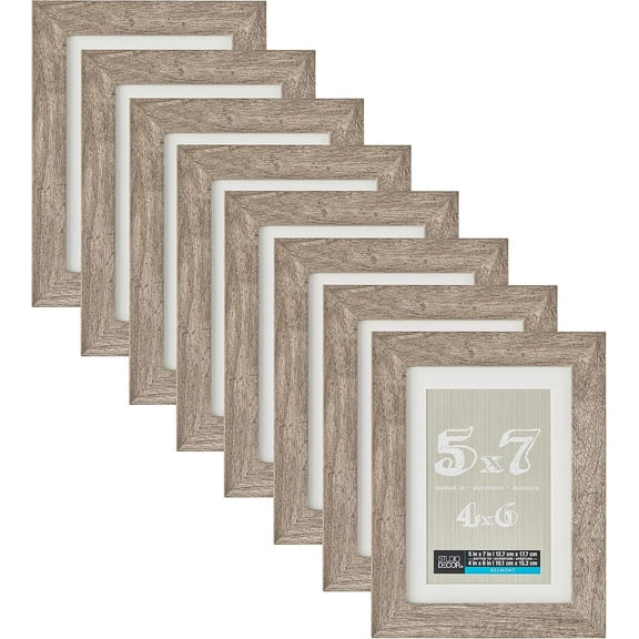 5" x 7" Gray Belmont Picture Frame with 4" x 6" Mat by Studio Décor - Pre-attached Hanging Hardware, Horizontal or Vertical Display - MDF, Bulk 8 Pack