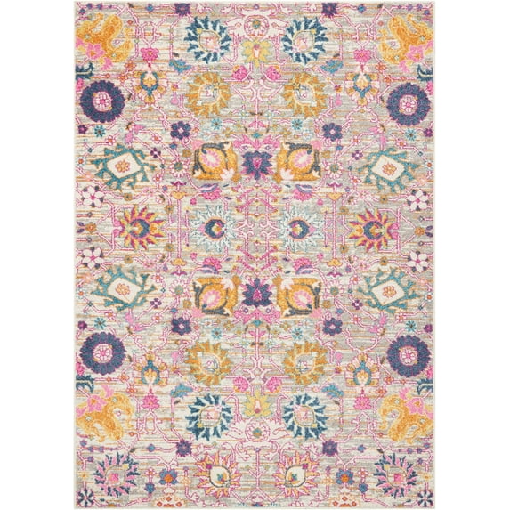 5’ x 7’ Gray and Pink Distressed Area Rug