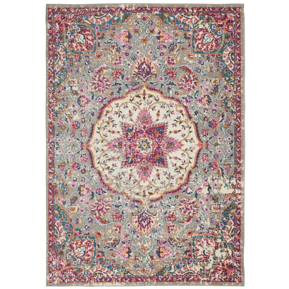 5’ x 7’ Gray and Pink Medallion Area Rug