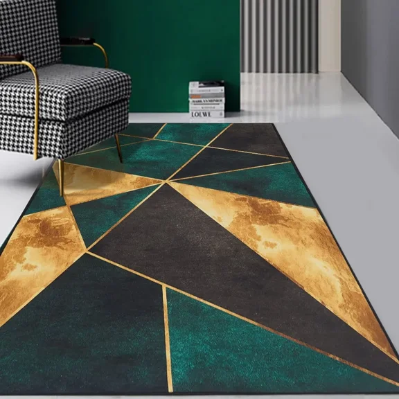 5' x 7' Green & Black & Gold Modern Geometirc Rectangle Indoor Area Rug Living Room & Bedroom