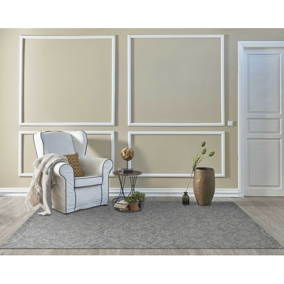 5' x 7' Grey Floral Vines Wool Indoor Area Rug