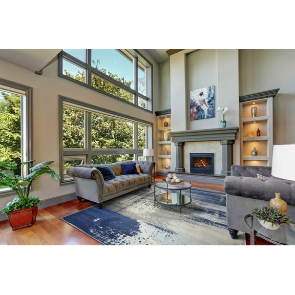 5' x 7' Ice Blue Abstract Splash Indoor Area Rug