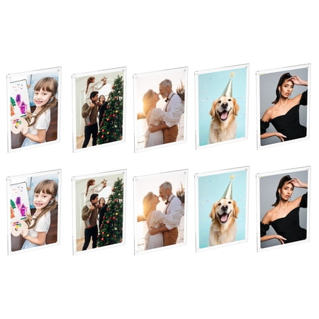 Uxcell 7.09 x 5.12 Inch Acrylic Fridge Magnetic Frame, 10Pcs Mini Picture Frames Double Sided Photo Frame for Fujifilm Refrigerator, Clear