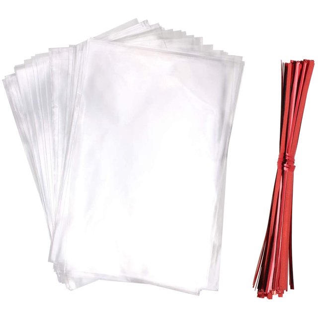 5 x 7 Inch Clear Flat OPP Cello Cellophane Treat Bags With 100Pcs Red