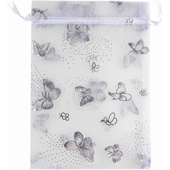 5 x 7 Inch White 100 Butterfly Organza Jewelry Gift Pouch Candy Pouch Drawstring Wedding Favor Bags SDHD211301810X