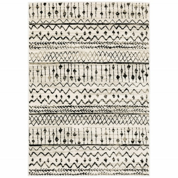 5â€™ x 7â€™ Ivory and Black Eclectic Patterns Indoor Area Rug