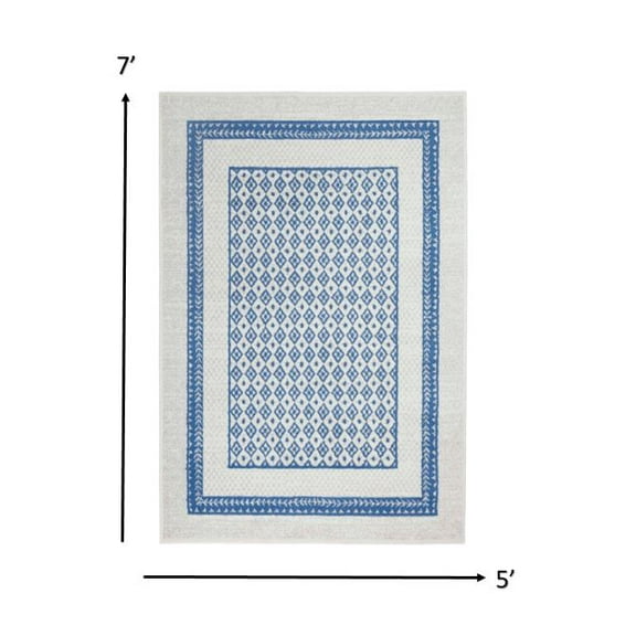 5â€™ x 7â€™ Ivory and Blue Geometric Area Rug