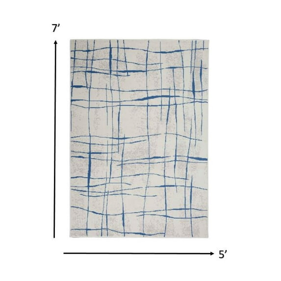 5’ x 7’ Ivory and Blue Irregular Grids Area Rug