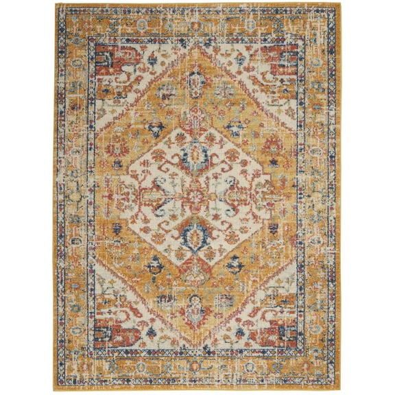 5’ x 7’ Ivory and Yellow Center Medallion Area Rug